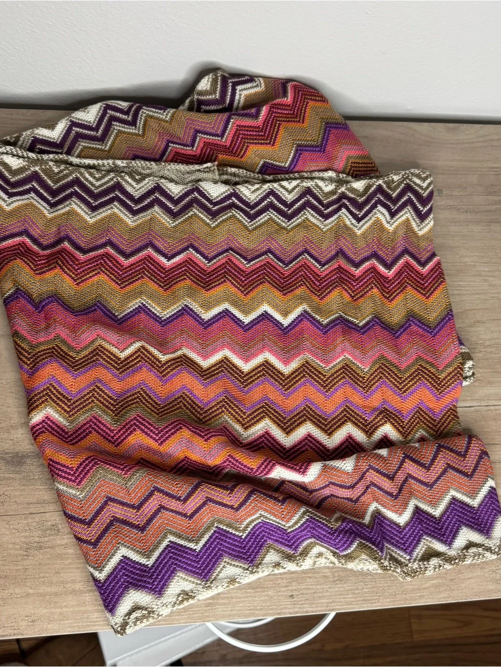 Missoni Multicolor Zigzag Infinity Scarf 100% Wool Made in Italy
